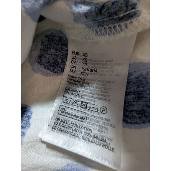 H&M Polka Dot Vneck Smocked Spaghetti Straps Blue White Knee Length XS Pull On - Picture 7 of 7